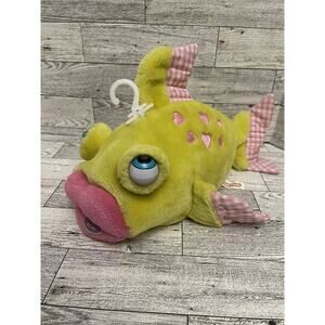 Vintage Kissy Fishy Googly Moving Eyes Yellow Pink Gingham w/ Sound Works